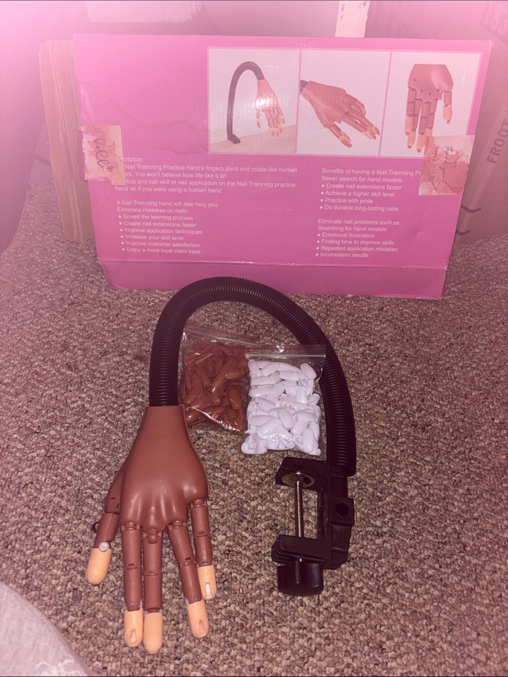 Nail Training Practice Hand in Brown with White Tips
